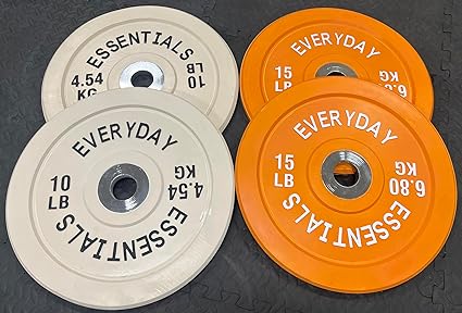 Signature Fitness 2" Olympic Bumper Plate Weight Plates with Steel Hub, 50-Pound Set, 2x 10LB, 2x 15LB