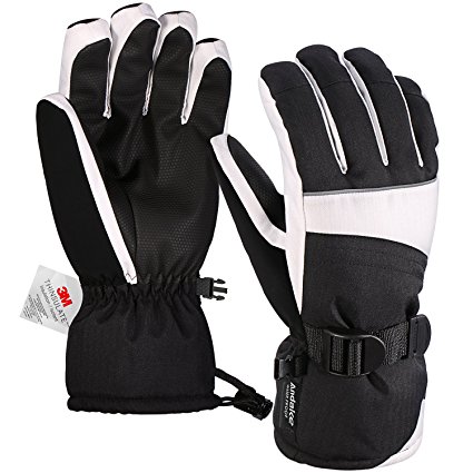 Ski Gloves, Andake Waterproof Windproof Women’s Winter Sports Gloves with Anti-skid PU Leather Palm and Fill Warm Cotton Padded with 3M Thinsulate/Waterproof TPU Membrane