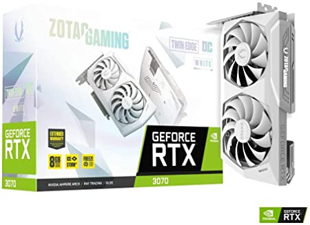 Zotac Gaming GeForce RTX 3070 Twin Edge OC White Edition 8GB GDDR6 Graphics Card, IceStorm 2.0 Advanced Cooling, White LED Logo Lighting (ZT-A30700J-10P)