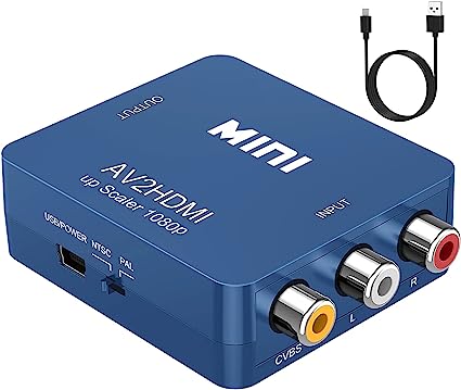 ABLEWE RCA to HDMI,AV to HDMI Converter, 1080P Mini RCA Composite CVBS Video Audio Converter Adapter Supporting PAL/NTSC for TV/PC/ PS3/ STB/Xbox VHS/VCR/Blue-Ray DVD Players, Blue