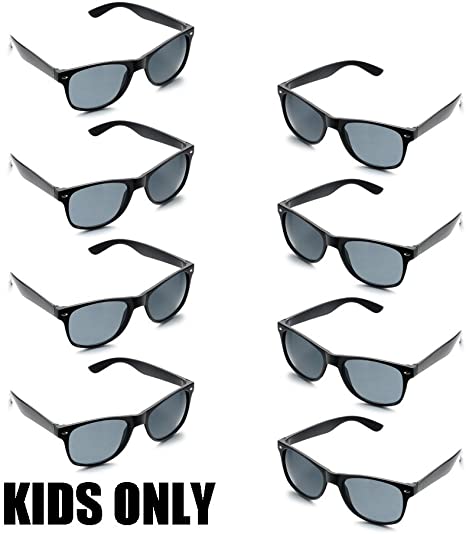 Neon Colors Party Favor Supplies Unisex Sunglasses Pack of 8 for Kids (8 Pack Black)