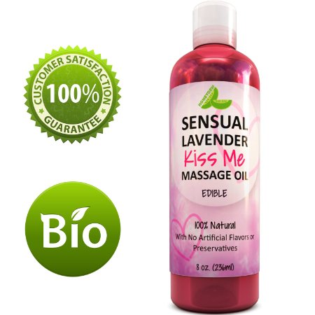 Edible Massage Oil with Lavender Essential Oil and Sweet Almond Oil- An Erotic & Sensual Aromatherapy Oil for Enhanced Intimacy and Detoxifying Stress Relief With Kiss Me! for Women & Men By Honeydew