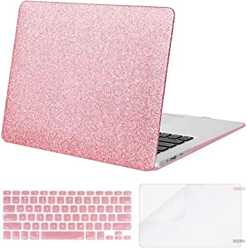 MOSISO Compatible with MacBook Air 13 inch Case (Models: A1369 & A1466, Older Version 2010-2017 Release), Protective Plastic Hard Shell Case & Keyboard Cover & Screen Protector, Shining Rose Golden