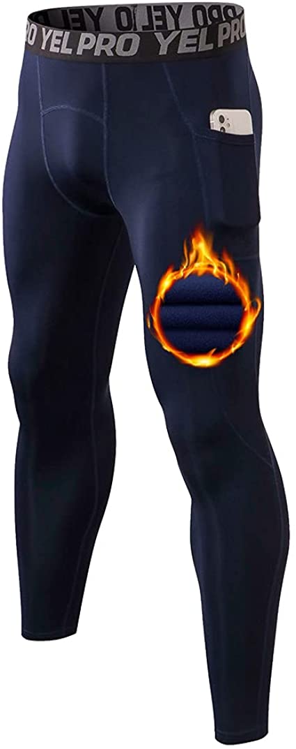 Yuerlian Mens Thermal Leggings Thermal Underwear Pants Base Layer Keep Warm Running Leggings Gym Workout Quick Dry Compression Tights Leggings with Pocket