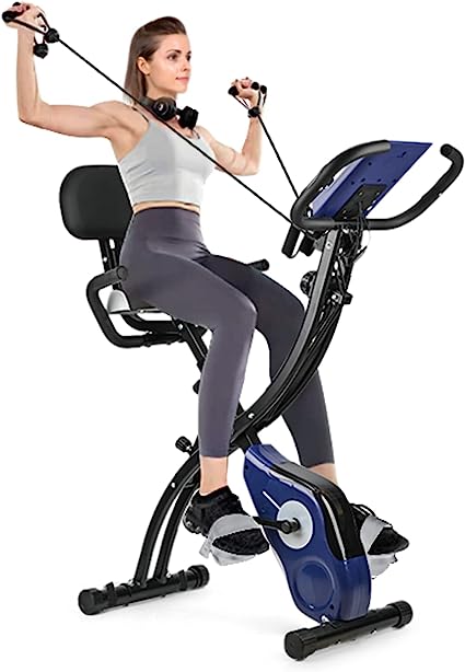 3 in 1 stationary upright-recumbent exercise bike with rower function, indoor cycling folding magnetic resistance bike, bigger comfortable back support and seat cushion for home gym fitness workout