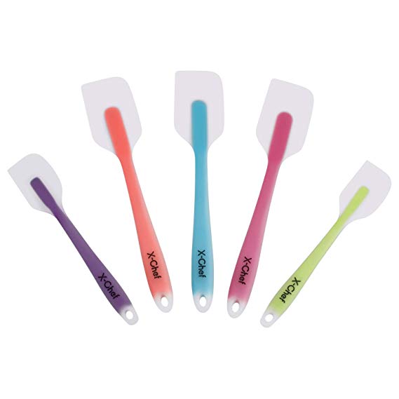 X-Chef Silicone Spatulas, BPA Free Non-stick Silicone Spatulas Scraper Set of 5, Heat Resistant up to 446°F for Cooking Baking