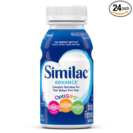 Similac Advance Infant Formula with Iron, Stage 1 Ready-to-Feed Bottles, 8 Ounce, (Pack of 24) (Packaging May Vary)
