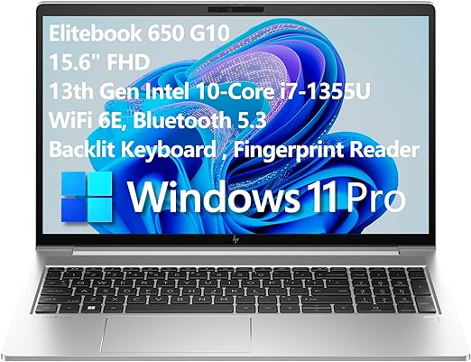 HP Elitebook 650 G10 Business Laptop Computer, 15.6" FHD, 13th Gen Intel 10-Core i7-1355U CPU, 64GB DDR4 RAM, 2TB PCIe SSD, WiFi 6E, BT 5.3, Backlit KB, Fingerprint Reader, Windows 11 Pro