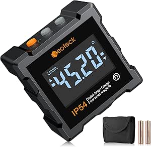 Neoteck 4 * 90 ° Inclinometre Digital Rapporteur d'Angle Numerique avec Fonction de Retournement Automatique IP54 Étanche Niveau Magnétique Numérique ° /% Grand Écran LCD avec Batterie Tournevis