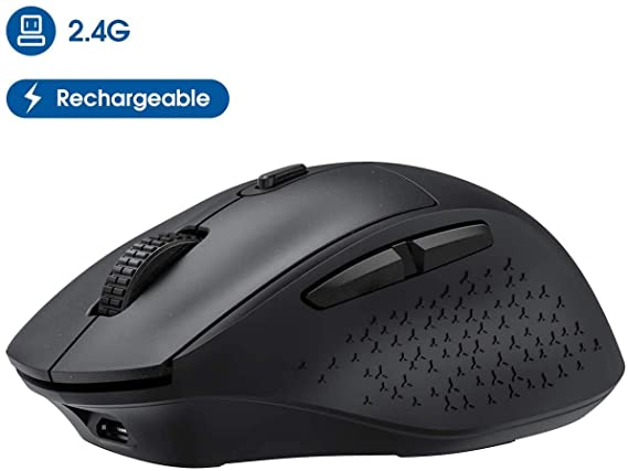 VicTsing Wireless Mouse Rechargeable, 2020 Unique Comfortable Ergonomic Mice, 【Noiseless/Adjustable 2400DPI/6 Buttons】, Wireless Mouses with USB Receiver for PC, Computer, Laptop, MacBook