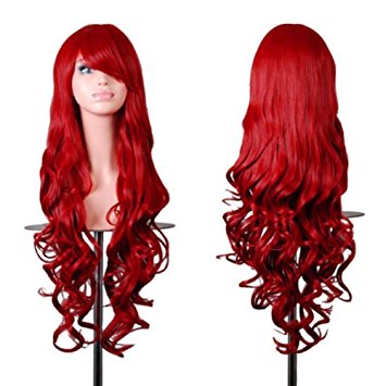 Rbenxia Curly Cosplay Wig Long Hair Heat Resistant Spiral Costume Wigs Anime Fashion Wavy Curly Cosplay Daily Party Red 32" 80cm