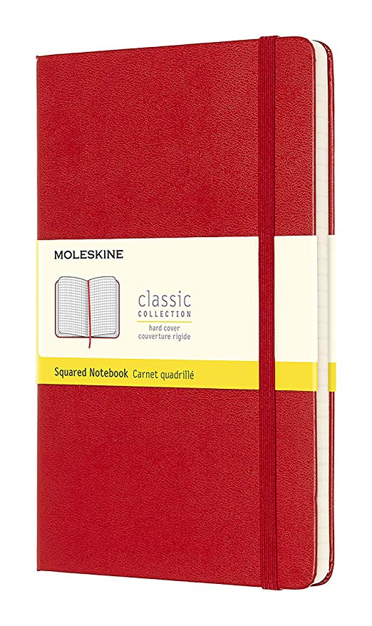 Moleskine Classic Notebook, Hard Cover, Large (5" x 8.25") Squared/Grid, Scarlet Red