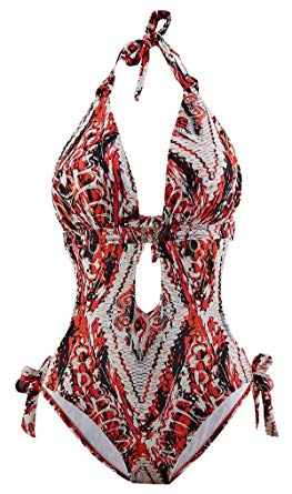 Eomenie Monokini Swimsuits for Women One Piece Bathing Suit Cutout Tummy Control V-Neck Ties Halter Swimwear