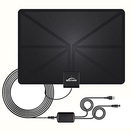 BESTHING Indoor Amplified Digital TV Antenna 50 Mile Range with Detachable Amplifier Signal Booster, 13.2FT Coax Cable & USB Power Adapter