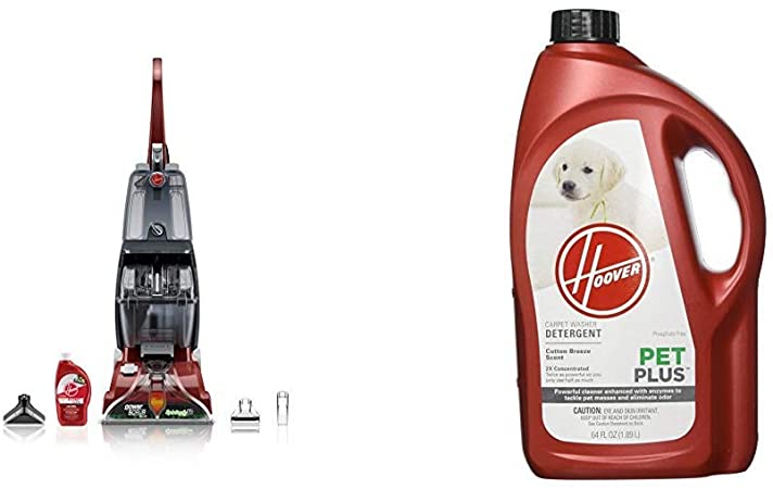 Hoover Power Scrub Deluxe Carpet Washer FH50150 & PETPLUS Concentrated Formula, 64oz Pet Stain and Odor Remover, AH30320, Green