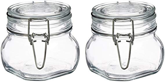 Bormioli Rocco Fido Clear Glass Jar with 85 mm Gasket,0.5 Liter (Pack of 2)