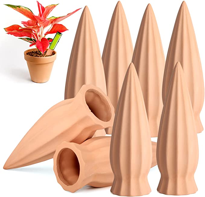 Fu Store 8PCS Plant Watering Stakes Automatic Plant Waterers for Vacations Plant Terracotta Self Watering Spikes Devices for Wine Bottles Great Plant for Indoor & Outdoor Plants (8 Pack)