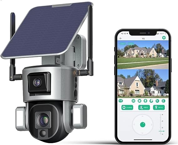 4K UHD Ultra Low Power WiFi Wireless Dual Camera Linkage Built-in Solar Panel Waterproof Two-Way Audio Optical Zoom Surveillance Cameras with App, SD Card & Cloud Storage (6mm PTZ Lens)
