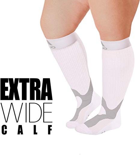 XXL Mojo White Compression Socks 20-30mmHg - Extra Wide Calf Plus Sized 2XL Medical Graduated Support Socks for Men and Woman Compression Stockings with Cushioned Foot and Heel