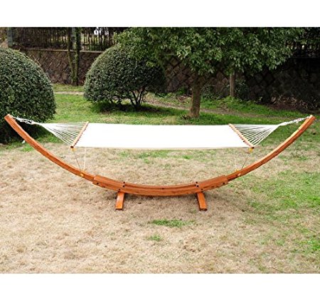 Outsunny Double Wide Wood Arc Outdoor Hammock & Stand Set