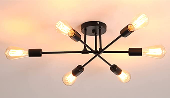 GG Pinkey Modern Sputnik Chandelier Light Semi Flush Mount Ceiling Light for Bedroom Kitchen Dining Room Black (Sputnik 6heads)