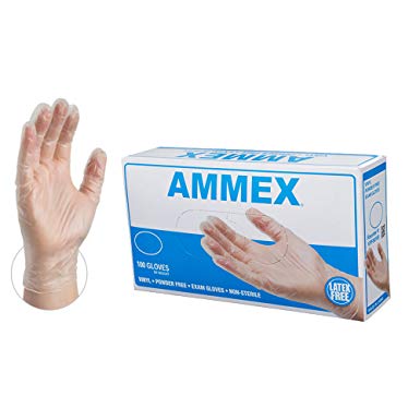AMMEX Medical Clear Vinyl Gloves -  4 mil, Latex Free, Powder Free, Disposable, Non-Sterile, Small, VPF62100-BX, Box  of 100