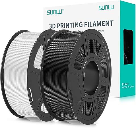 SUNLU 3D Printer Filament PLA Plus 1.75mm 2KG, SUNLU Neatly Wound PLA Filament 1.75mm PRO, PLA  Filament for Most FDM 3D Printer, Dimensional Accuracy  /- 0.02 mm, 1 kg Spool, 2 Packs, Black White