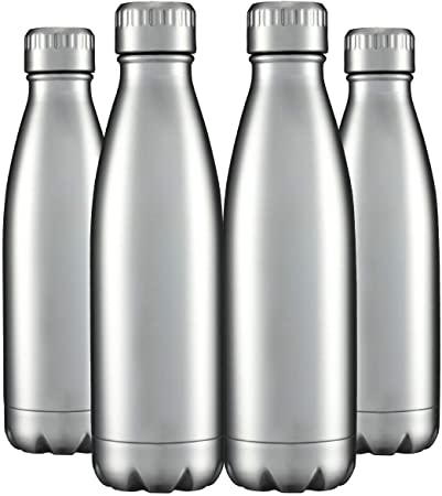 Water Bottles 4 Packs in Bulk Stainless Steel 17oz, Insulated Double Wall Vacuum Sports Fitness Hot Cold Reusable Beach Thermoses, Cola Shape Travel Metal Thermal Flask Sweat Proof Gifts for Bike