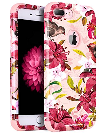 iPhone 7 Plus Case, BENTOBEN Lily Floral Ultra Shockproof Anti-scratch Hybrid Hard PC Soft Silicone 3 in 1 Protective Case for iPhone 7 Plus, Rose Gold