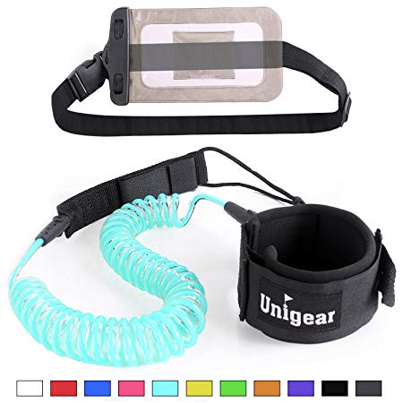 Unigear Premium 10' Coiled SUP Leash (11 Colors) Inflatable Paddle Board Leash with Waterproof Wallet