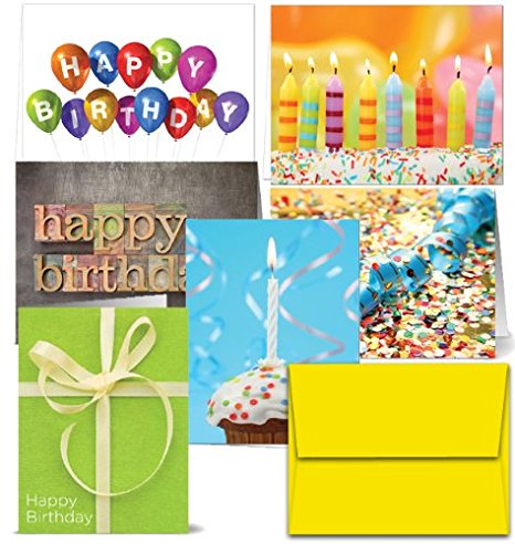 72 Birthday Cards - It's Your Birthday - 6 Designs - Blank Cards - Yellow Envelopes Included