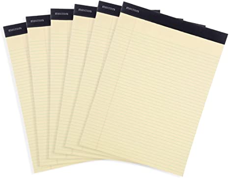 Mintra Office Legal Pads - ((BASIC CANARY 6pk, 8.5in x 11in, NARROW RULED)) - 50 Sheets per Notepad, Micro perforated Writing Pad, Notebook Paper for School, College, Office, Business