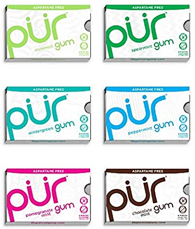 PUR Gum The PUR Company  | Sugar-Free + Aspartame-Free Chewing Gum  | 100% Xylitol  | Mint Flavour Variety Pack  | Vegan + Non GMO  | 9 Pieces per Pack (Bundle of 6, 54 Pieces), Variety, 6 Count