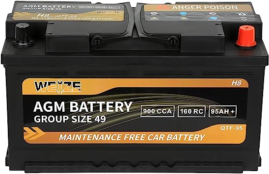 Weize BCI Group 49 Battery - 12v 95ah Platinum AGM H8 Automotive Battery, 160RC, 900CCA, 36 Months Warranty