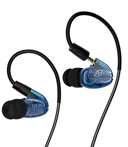 Double driver Musician's HIFI Earphone and earbuds.Sweatproof over ear Earbuds for Running Gym Jogging sportEarbuds Heavy Bass Earphones with Memory Wire Mic and detachable cable (Transparent blue