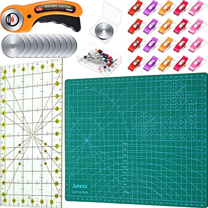 85 Pieces Rotary Cutter Set, Including 45 mm Rotary Cutter with 12 Pieces 45 mm Rotary Cutter Blade, Rotary Cutting Mat, 20 Pieces Sewing Clips 50 Pieces Sewing Pins and Quilting Ruler for DIY Craft