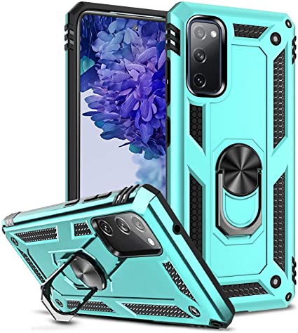 Newseego Compatible with S20 FE 5G Case, S20 FE/lite 2020 Armor Case 6.5inch with Ring Kickstand Support Car Mount Holder Magnet Anti-Scratch Shockproof Protective Hard Cover [Military Grade]-Azure