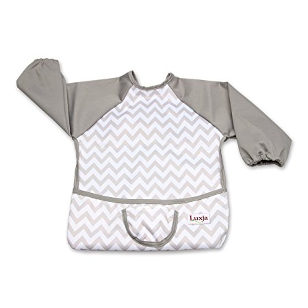 Luxja Baby Waterproof Sleeved Bib, Long Sleeve Bib for Toddler (6-24 Months), Gray Chevron