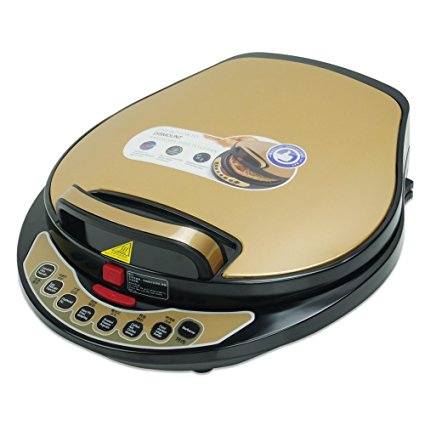 Liven A434 Foldaway detachable 180 degrees Electric Griddle Skillet, Washable Double Baking Pan Non-stick, 1300W, Black and Gold