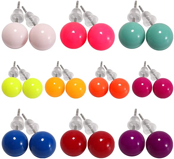 10-12 pairs colors Assorted Mixed Imitation Round Pearl Earrings Studs Gift Set for Women Girls
