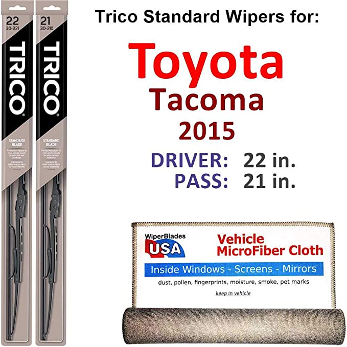 Wiper Blades for 2015 Toyota Tacoma Driver & Passenger Trico Steel Wipers Set of 2 Bundled with Bonus MicroFiber Interior Car Cloth