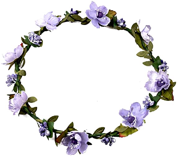 Floral Fall Boho Headband Flower Crown Festival Wedding Beach Hair Wreath F-01 (Purple) (Purple)