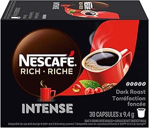 NESCAFÉ Rich Intense Dark Roast & Ground Coffee Capsules, K-Cup Compatible Pods, 30 Capsules