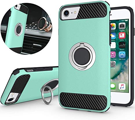 iPhone 6S Case,iPhone 7 Case,iPhone 8 Case,NiuBox 360 Degree Rotating Metal Ring Holder Kickstand Armor Defender Shock Absorption Protective Phone Cover Case for iPhone 6 6S/ 7/8 - Turquoise