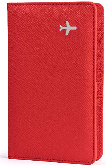 All in One Travel Wallet - 2 Passport Holder   Gift Box/cash tickets cards pen (Bright Red)