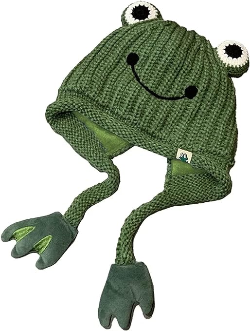 Womens Cute Frog Hat Crochet Knitted Hat Big Eye Frog Knitted Winter Ear Protective Beanie Hats Knitted Caps Outdoors Autumn