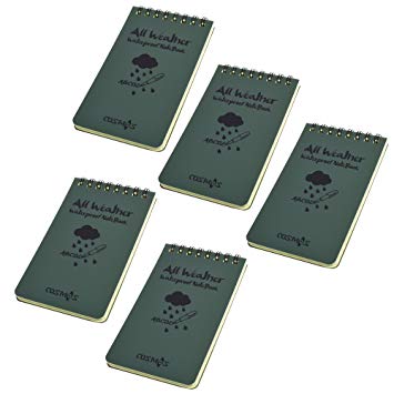 Cosmos ® Pack of 5 Army Green Tactical All-weather Waterproof Pocket Notebook/notepad