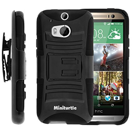 HTC One M8 Case, HTC One M8 Holster, Two Layer Hybrid Armor Hard Cover with Built in Kickstand for HTC One 2 M8 2014 from MINITURTLE - Black