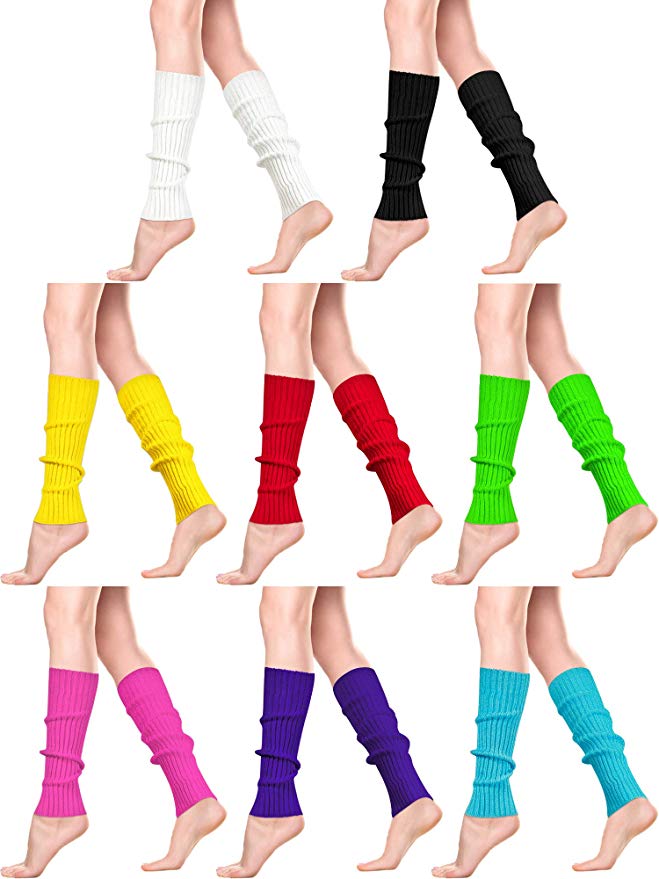 8 Pairs Women Knit Leg Warmers 80s Eighty's Ribbed Leg Warmers for Party Sports