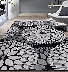 Rugshop Modern Floral Circles Design for Living Room,Bedroom,Home Office,Kitchen Non Shedding Area Rug 7'6" x 9' 5" Black